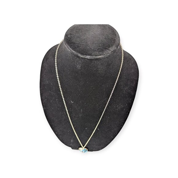 Vera Bradley Signed Mod Floral Blue Pattern Heart Pendant Necklace Silver Tone - Picture 2 of 13